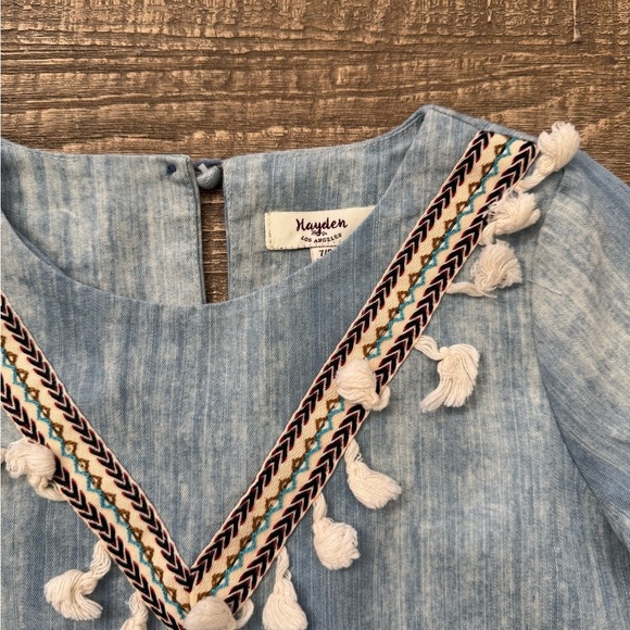 Hayden Girls NWOT Chambray boho fringe tassel dress 7/8y - Picture 2 of 5